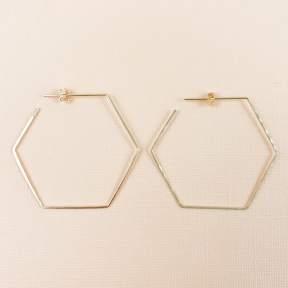 Hammered Hexagon Hoop Earrings - Picture 3 of 4